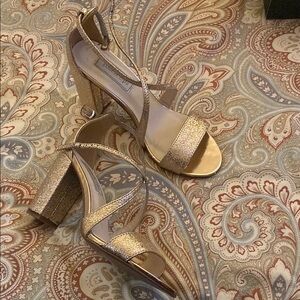 Touch Ups Gold Heels with Block Heel and Ankle Strap